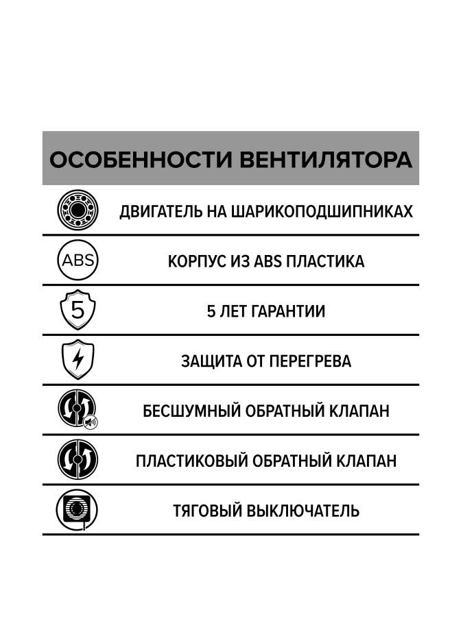 RIO 4C-02, Вентилятор осевой вытяжн. с обрат. клапаном, шнуровым тяговым выключателем D 100