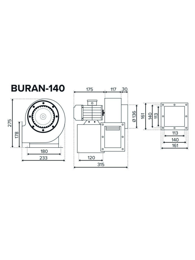 Вентилятор радиальный BURAN 140 2K M R (220В, 2-х полюсной, правосторонний, 1350 м3/ч)