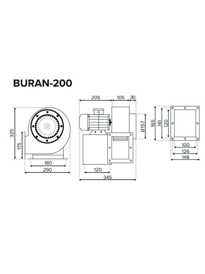 Вентилятор радиальный BURAN 200 2K M L  (220В, 2-х полюсной, левосторонний, 1850 м3/ч)