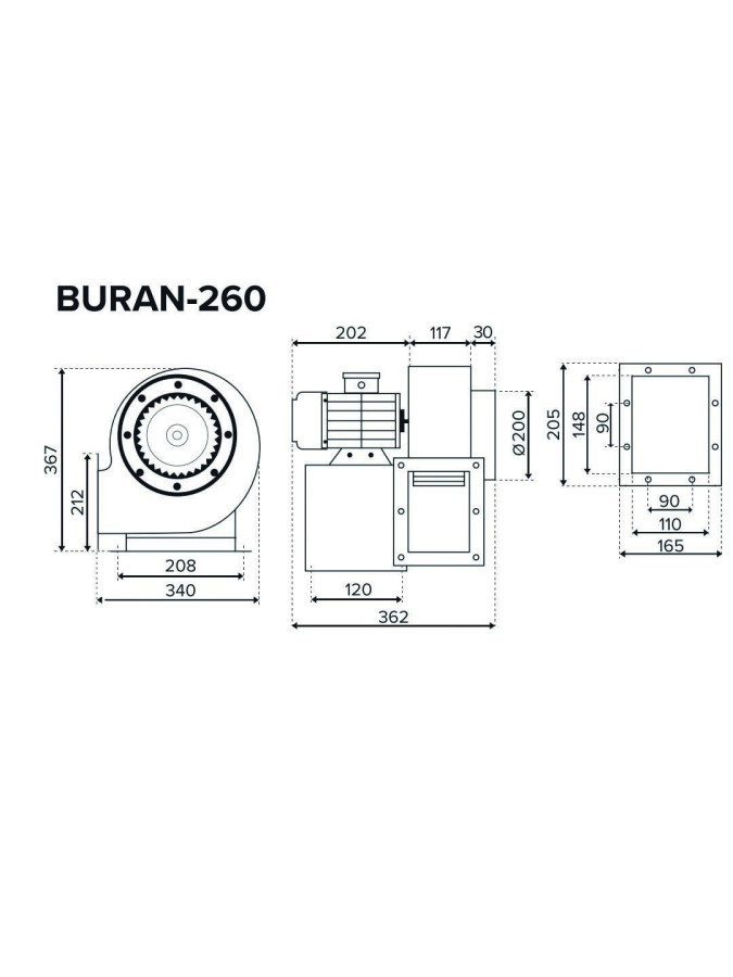 Вентилятор радиальный BURAN 260 4K M L  (220В, 4-х полюсной, левосторонний,  1300 м3/ч)