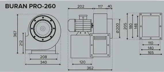 Вентилятор радиальный BURAN PRO 260 2K M L  (220В, 2-х полюсной, левосторонний,  1800 м3/ч)