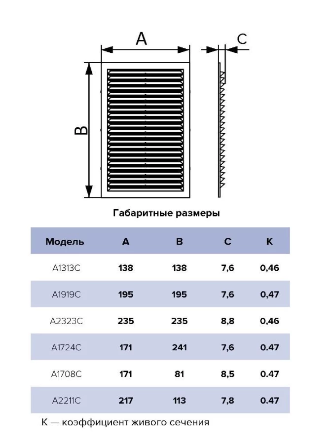 Решетка вентиляционная 138х138, A1313C,